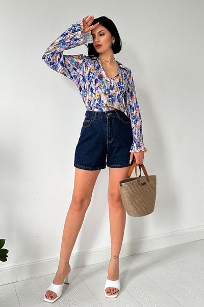 modaserdem Cămașă cu model de flori plisate liliac