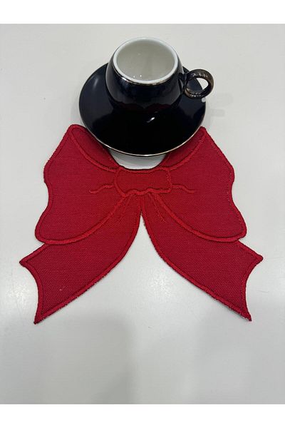 İNCİ ÇEYİZ 6 Pieces Linen Fabric Bow Pattern Processing Coffee Side Cocktail Napkin & Coasters.