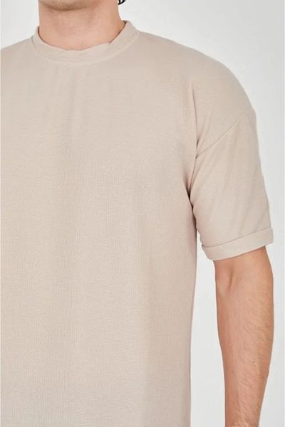 Kokosh moda Μπλουζάκι με άνετο μανίκι σε μπεζ Unisex ύφασμα βάφλα