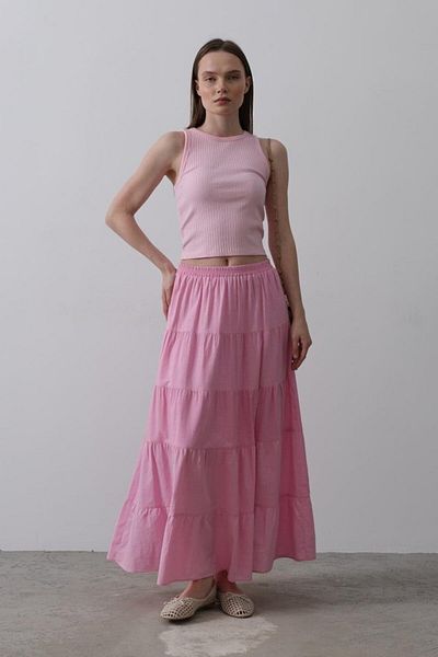 leyla sanat sanata yeni bir bakış açısı Leyla Sanat a New Perspective on Art Floor Floor Linen Skirt - Candy Pink