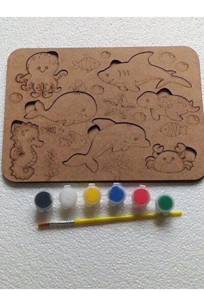 YuBaMar أحجية بولتاك الخشبية القابلة للطلاء - لعبة تعليمية بأشكال حيوانات بحرية