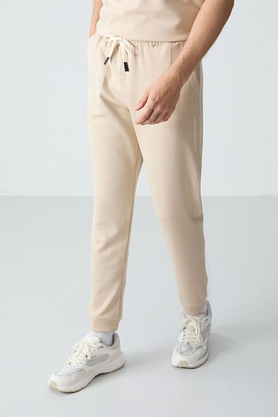 AIR JONES Σετ ανδρικής φόρμας από βαμβακερό μπεζ Oversize - Χοντρό απαλή υφή - 85261