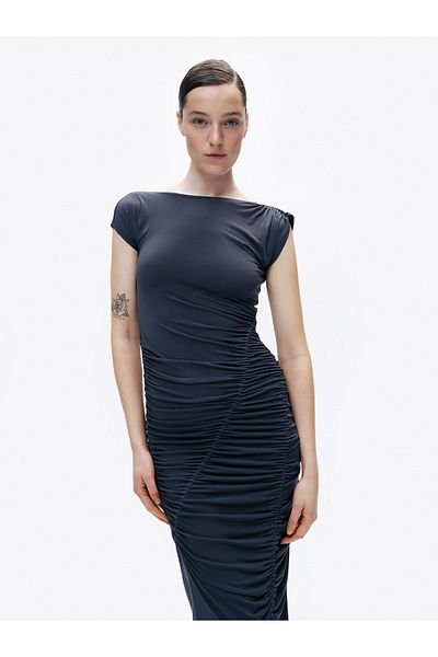 Nocturne Draped Gathered Maxi Dress