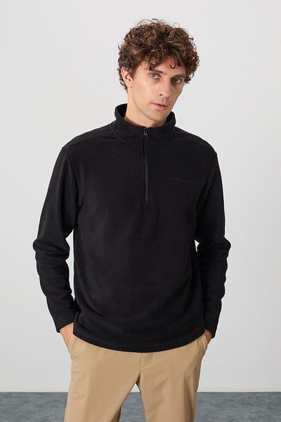 AIR JONES River Black Stand-up Collar Men's Fleece Sweatshirt - 88310