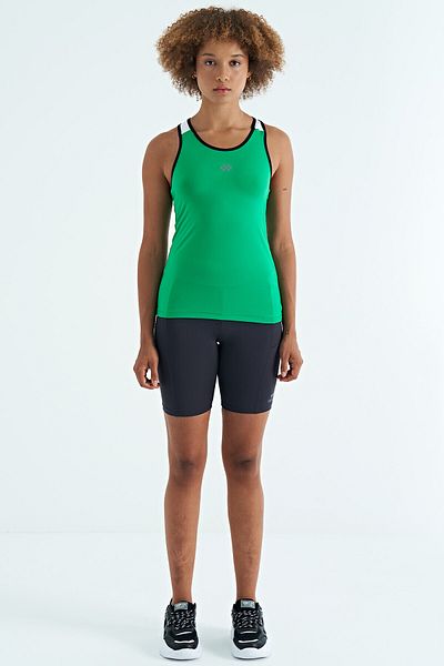 TOMMY LIFE Green Back Detailed Printed Standard Mold Women's Undershirt - 97269