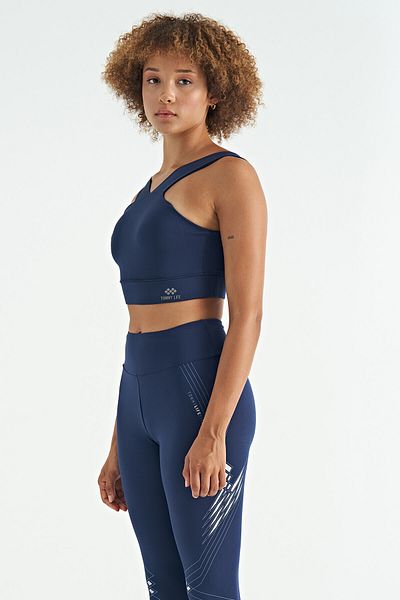 TOMMY LIFE Bustieră de damă din țesătură de scufundări, slim fit, imprimată cu sigla Indigo - 97259