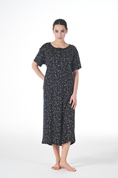 Estiva Kadın Yazlık Desenli Kısa Kollu Düğmeli Lycra Viskon Günlük Elbise