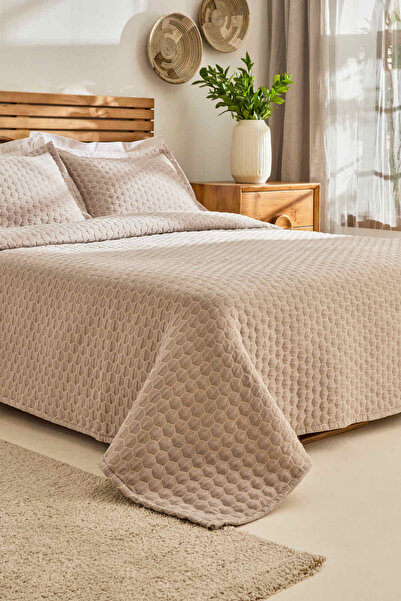 Kaşmir Home Ophelia Çift Kişilik Yatak Örtüsü Takımı Bej