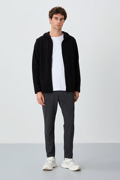 AIR JONES Αντρικό παντελόνι φόρμας Anthracite Melange Surface Textured Standard Fit - 82155