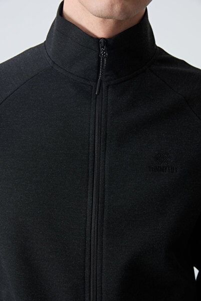 TOMMY LIFE Siyah Dik Yaka Çift Renk Rahat Form Klasik Paça Erkek Eşofman Takımı - 85113