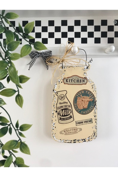 FK Home Decor Ahşap Pano El yapımı Süt şişesi inek tasarımlı