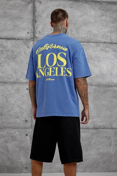 NOMARC Tricou oversize albastru Los Angeles spălat