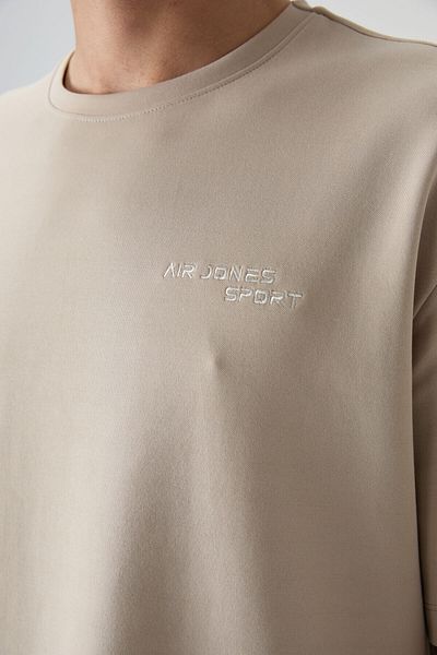 AIR JONES Μπεζ βαμβακερό χοντρό σετ ανδρικής φόρμας με απαλή υφή Oversize Fit κεντημένη ανδρική φόρμα - 85252
