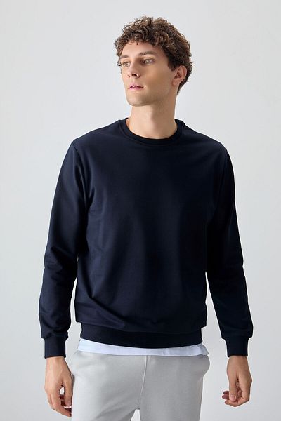 AIR JONES Ανδρικό φούτερ Navy Blue Cotton Soft Textured Standard Fit Basic - 88363