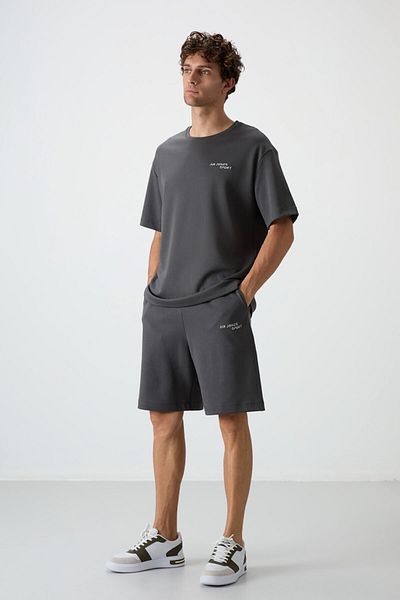 AIR JONES Ανδρικό Σετ Κεντητό Σορτς Oversize - Χακί Βαμβάκι, Χοντρή απαλή υφή - 85250