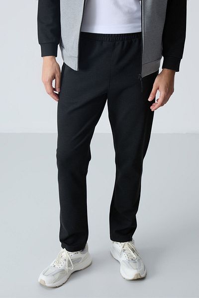 TOMMY LIFE Grey Melange - Black Stand Guler Culoare dublă Forma confortabilă Set de trening pentru bărbați cu picior clasic - 85113
