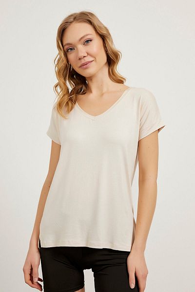 Arma Life Tricou de damă cu decolteu în V cu mânecă scurtă casual din viscoză Stone