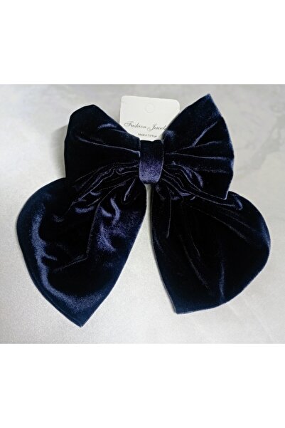 Lissa Aksesuar مشبك فيونكة باللون الأزرق الداكن مع ذيل مخملي عريض