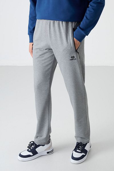 TOMMY LIFE Ανδρικό φούτερ Grey Melange - με φερμουάρ, τρεις τσέπες, στενή εφαρμογή, κλασικό πόδι - 84671