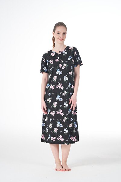 Estiva Γυναικείο φόρεμα με κοντό μανίκι με κουμπιά από βισκόζη λύκρα με καλοκαιρινό σχέδιο