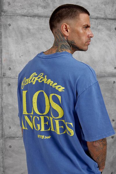 NOMARC Tricou oversize albastru Los Angeles spălat