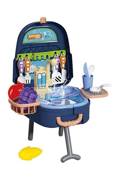COOYA Kitchen Mini Cooking Set Backpacks, 4-in-1 Pretend Utensils Set Toy for Kids, with Real Faucet