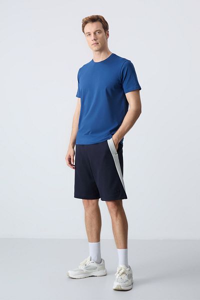 AIR JONES Ανδρικό σορτς Navy Blue - Βαμβακερό, Χοντρή απαλή υφή, Standard Fit, Basic - 81280