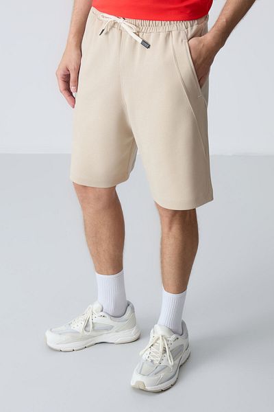 AIR JONES Pantaloni scurți bej pentru bărbați - bumbac, textura moale groasă, potrivire standard - 81278