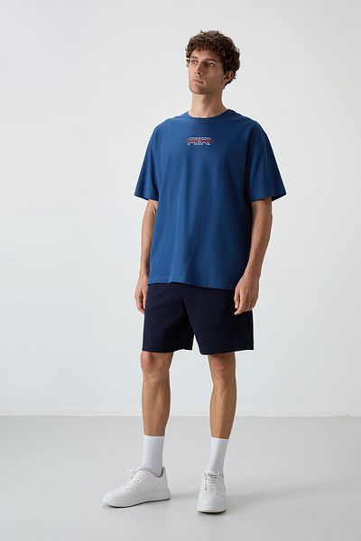 AIR JONES Ανδρικό σορτς Comfort Fit Basic από βαμβακερό χοντρό μαλακό βαμβάκι Navy Blue - 81274