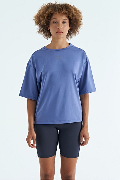 TOMMY LIFE Tricou de damă cu mânecă scurtă supradimensionată cu detaliu cu decolteu în formă de liliac - 97263
