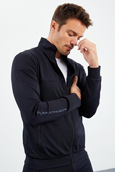 TOMMY LIFE Ανδρική φόρμα αθλητικής φόρμας Navy Blue Stand με φερμουάρ Standard Fit με μανσέτες - 85160