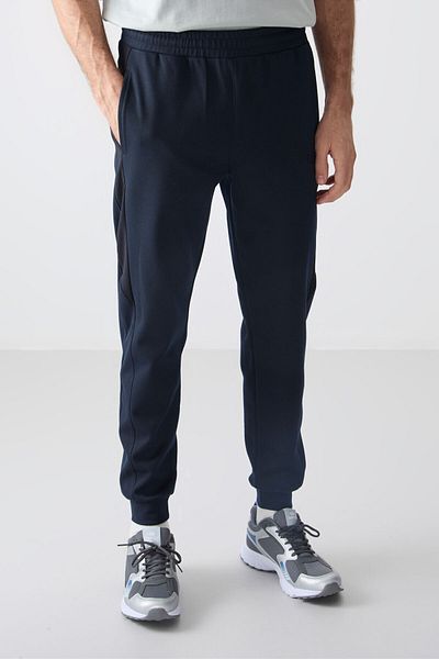 AIR JONES Ανδρική φόρμα αθλητικής φόρμας Navy Blue Surface Textured Standard Fit με κέντημα - 82126