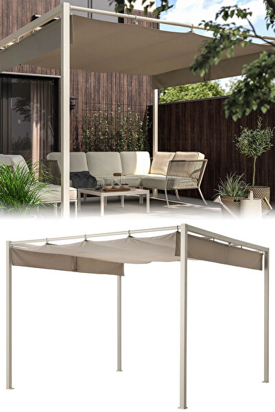 Binbirreyon Raylı Üstü Açılabilen Bahçe Çardak Tente Güneşlik Çelik Gövde 300...