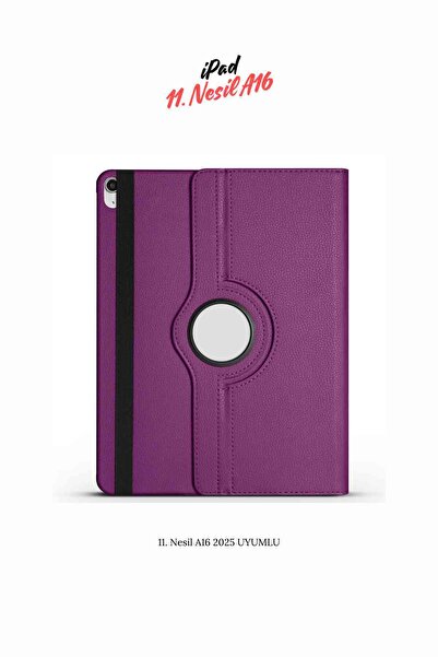 Fuchsia iPad 11. Nesil 2025 A16 Uyumlu 360° Yatay Dikey Dönebilen Deri Tablet Kılıfı