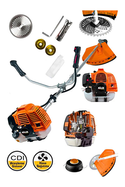 Müller Germany 14 Hp 4x4 Quadron Çift Metal Şanzıman Yan Tipi Benzinli Motorlu Ot Çalı Çim Biçme Makinesi