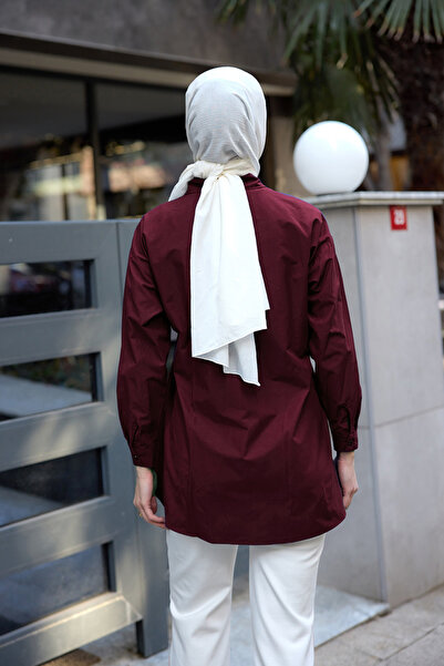 LOCCO Γυναικείο πουκάμισο με λεπτομέρεια με κουμπιά στο πλάι Claret Red