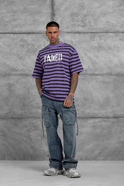 NOMARC Μωβ Tained Baskılı Oversize Tshirt