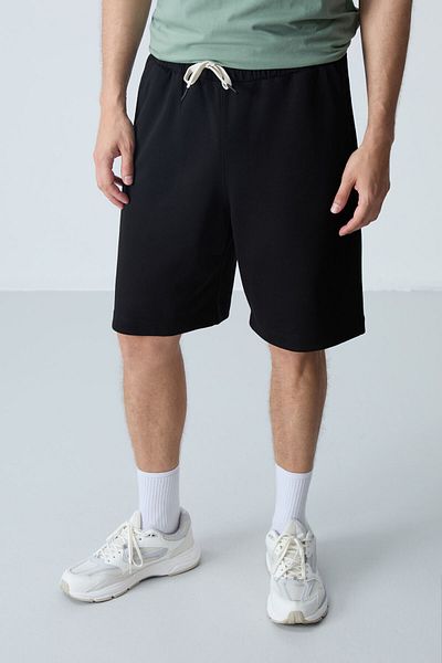 AIR JONES Ανδρικό μαύρο σορτς με χοντρή απαλή υφή - Basic Standard Fit - 81275