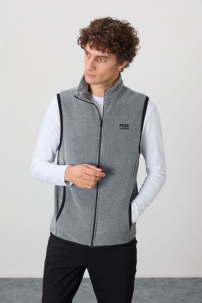AIR JONES Hugh Gray Melange Zippered Men's Fleece Vest - 88302