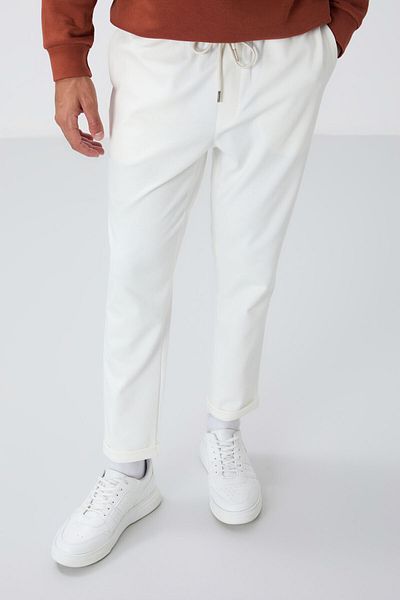 AIR JONES Ανδρικό παντελόνι φόρμας Ecru Surface Textured Standard Fit - 82154