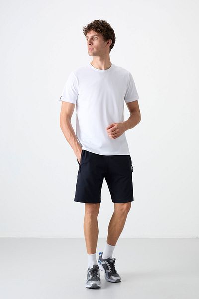 TOMMY LIFE Pantaloni scurți pentru bărbați, albastru bleumarin, cu fermoar ascuns, buzunar la spate, cu șireturi - 81136