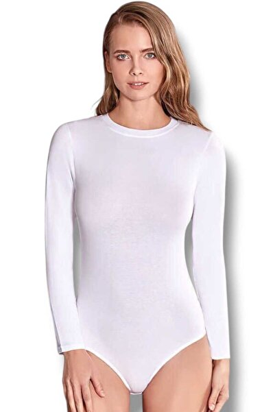 Fanilam Прозорий жіночий боді з довгими рукавами з бавовняної тканини - легки...