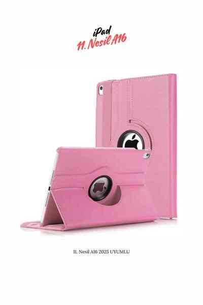 Fuchsia iPad 11. Nesil 2025 A16 Uyumlu 360° Yatay Dikey Dönebilen Deri Tablet Kılıfı