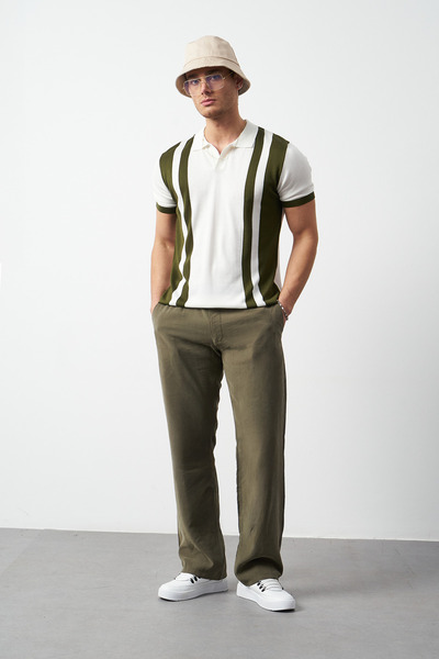 Mesfeno Ανδρικό μπλουζάκι πλεκτό με ριγέ υπερμεγέθη γιακά πόλο