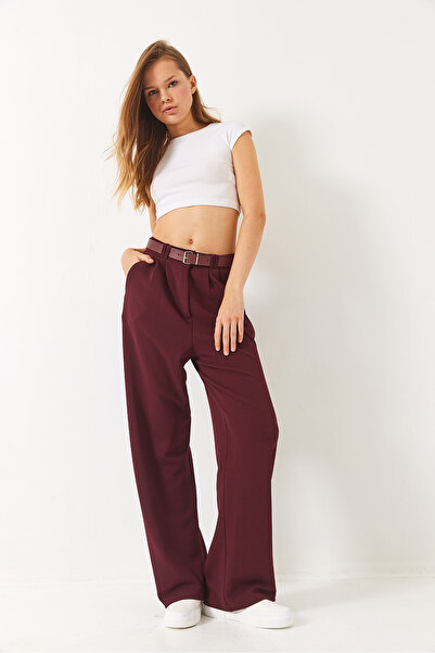 Bianco Lucci Women's Double Pleat Detailed Belted Knitted Trousers 3851 60261449