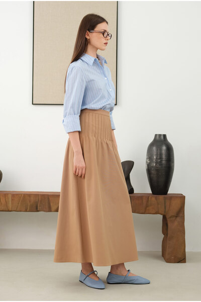 HEQA Nervürlü Etek Camel