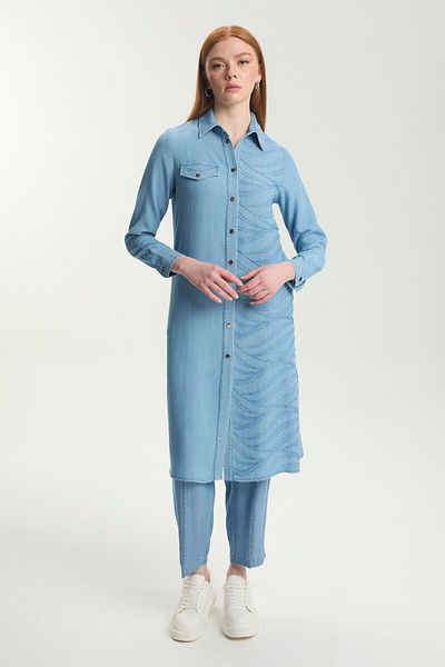 Zühre Tunica lungă din denim cu model