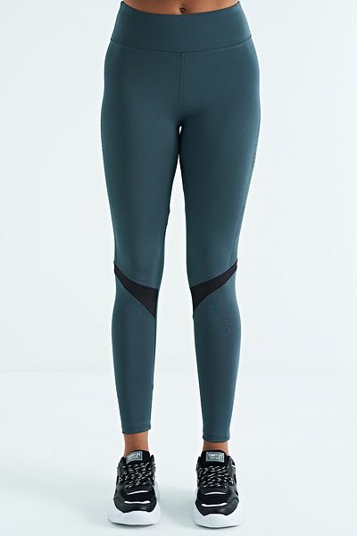 TOMMY LIFE Γυναικεία κολάν Forest Green Print Λεπτομερή ψηλόμεση Slim Fit - 94640