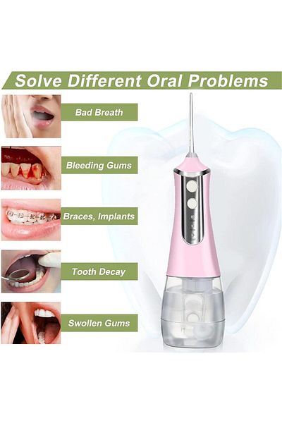 COOYA Water Flosser with 4 Jet Tips, Portable Oral Irrigator, Pink