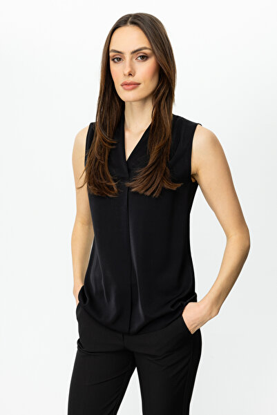 Ekol Omzu Drapeli Kolsuz Bluz Siyah